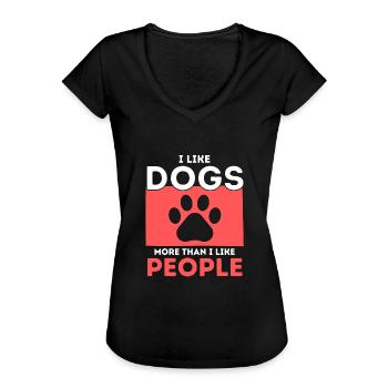 J’aime les chiens plus que j’aime les gens - T-shirt vintage Femme - noir - Devant - Danielle (179cm)