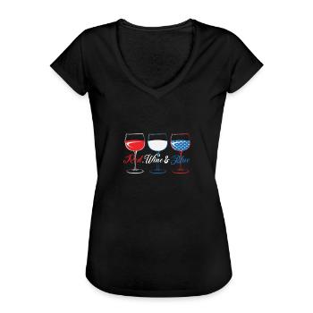 Rode wijn & blauwe wijnglazen Rood Wit Blauw 4e van - Vrouwen Vintage T-shirt - zwart - Voor