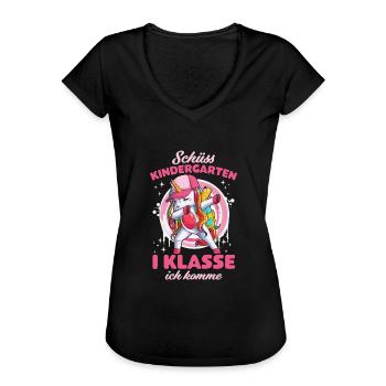 Einschulung 2022 Tschüss Kindergarten Einhorn - Frauen Vintage T-Shirt - Schwarz - Vorne - Danielle (179cm)