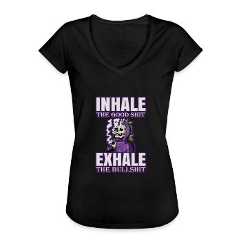 Inhale The Good Shit Exhale The Bullshit 420 Weed - Women's Vintage T-Shirt - black - Front - Danielle (179cm)