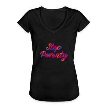 Stop à la pauvreté Citation Période Misère Slogan Argent - T-shirt vintage Femme - noir - Devant - Danielle (179cm)