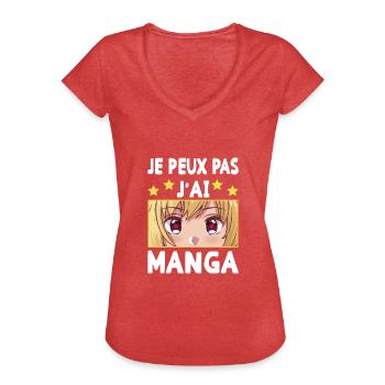 Je Peux Pas J Ai Manga - T-shirt vintage Femme - rouge chiné - Devant - Danielle (179cm)