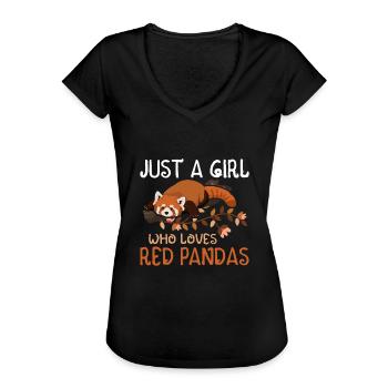 Juste une fille qui aime les pandas roux - T-shirt vintage Femme - noir - Devant - Danielle (179cm)