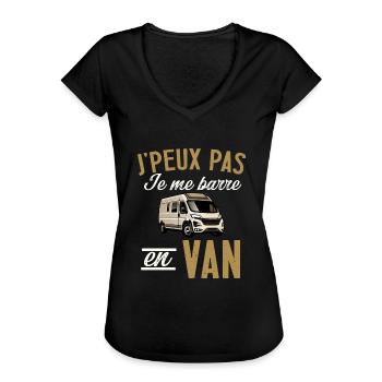 Je peux pas je me barre en van cadeau camping - T-shirt vintage Femme - noir - Devant