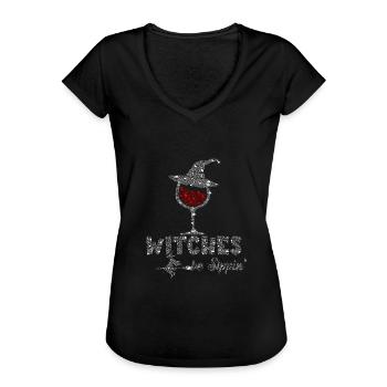 Witches Be Sippin Witch Squad Wine Glass Halloween - Frauen Vintage T-Shirt - Schwarz - Vorne - Danielle (179cm)