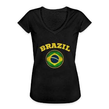 Retro Style Brésil Football Team Brasil Fan de football - T-shirt vintage Femme - noir - Devant - Danielle (179cm)