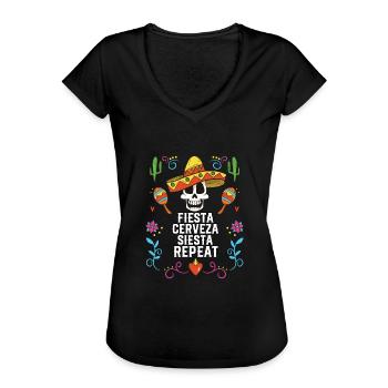 Fiesta Cerveza Siesta Repeat Beer Drinker - Women's Vintage T-Shirt - black - Front - Danielle (179cm)
