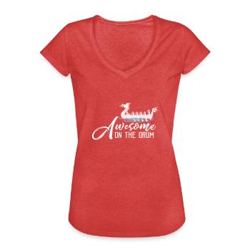 Bateau dragon nordique viking - T-shirt vintage Femme - rouge chiné - Devant - Danielle (179cm)