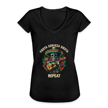 Fiesta Cerveza Siesta Repeat Beer Drinker Alcoholi - Women's Vintage T-Shirt - black - Front - Danielle (179cm)