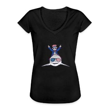 Reiten Hai 4. Juli Patriotische Jawsome amerika - Frauen Vintage T-Shirt - Schwarz - Vorne - Danielle (179cm)