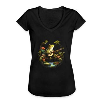 Cottagecore Aesthetic Frog playing Banjo - Frauen Vintage T-Shirt - Schwarz - Vorne - Danielle (179cm)