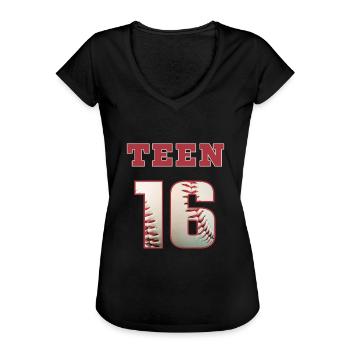 Baseball TEEN 16 - Frauen Vintage T-Shirt - Schwarz - Vorne - Danielle (179cm)