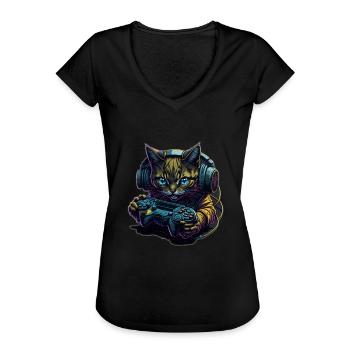 Gaming Katze - Frauen Vintage T-Shirt - Schwarz - Vorne - Danielle (179cm)