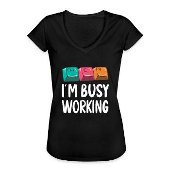 Drôle de copier-coller Ctrl-C Ctrl-V occupé à travailler - T-shirt vintage Femme - noir - Devant - Danielle (179cm)