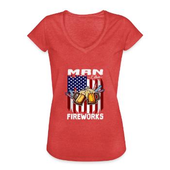 4th Of July Party Man I Love Fireworks American - T-shirt vintage Femme - rouge chiné - Devant - Danielle (179cm)