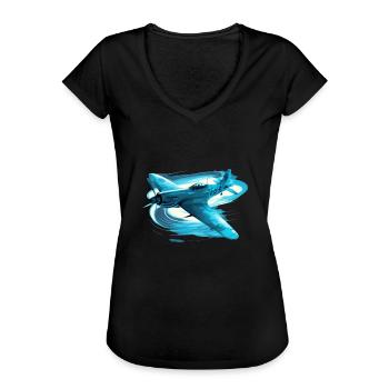 Spitfire Flugzeug Vintage Pilot Flieger Militär - Frauen Vintage T-Shirt - Schwarz - Vorne - Danielle (179cm)