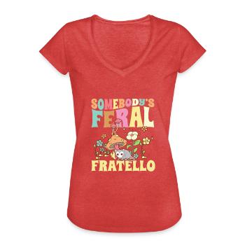 Quelqu’un Fratello sauvage Frère italien Opossum - T-shirt vintage Femme - rouge chiné - Devant - Danielle (179cm)