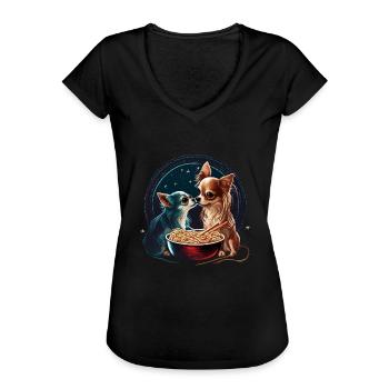 Chihuahua | Amour Spaghetti | La Belle | Chien | - T-shirt vintage Femme - noir - Devant - Danielle (179cm)