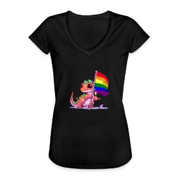 Cool Dinosaure LGBT Pride Transgenre Lesbienne Gay - T-shirt vintage Femme - noir - Devant - Danielle (179cm)