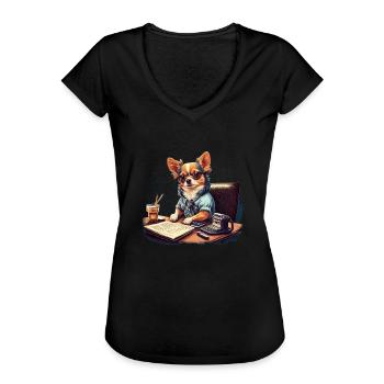 Chihuahua Travail domicile Bureau Travail - T-shirt vintage Femme - noir - Devant - Danielle (179cm)