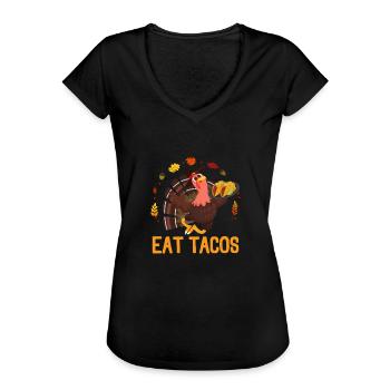 Tacos alimentaires Thanksgiving Day Funny Mexican - T-shirt vintage Femme - noir - Devant - Danielle (179cm)