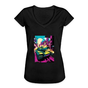 Panzer Pop Art Comic Style Leopard Panzer - Women's Vintage T-Shirt - black - Front - Danielle (179cm)
