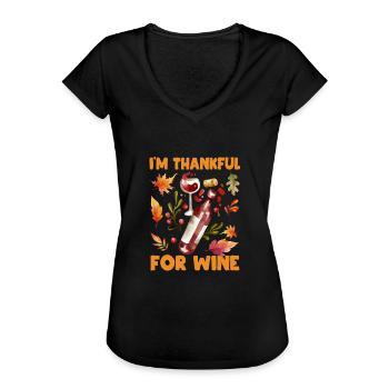 Je suis reconnaissant pour Wine Funny Thanksgiving - T-shirt vintage Femme - noir - Devant - Danielle (179cm)