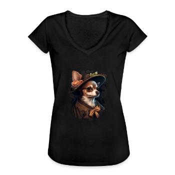 Chihuahua - Dame Anglaise Robe Chien - T-shirt vintage Femme - noir - Devant - Danielle (179cm)