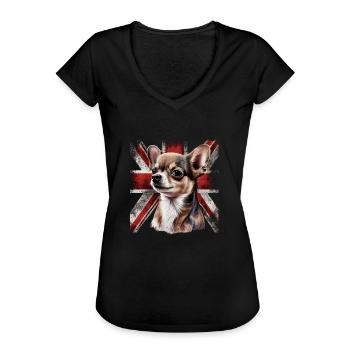 Chihuahua - Großbritannien England Flagge Farben - Frauen Vintage T-Shirt - Schwarz - Vorne - Danielle (179cm)