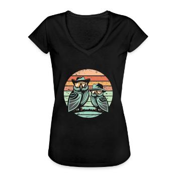 Eule Retro vintage - Frauen Vintage T-Shirt - Schwarz - Vorne - Danielle (179cm)