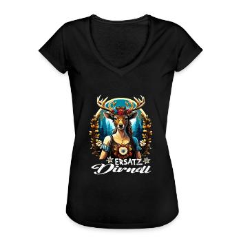 Tracht & Trachten Hirsch Ersatz Dirndl - Frauen Vintage T-Shirt - Schwarz - Vorne - Danielle (179cm)