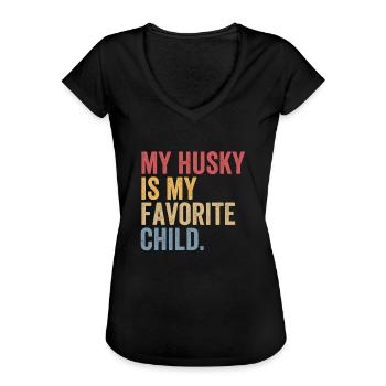 Amoureux des chiens husky - T-shirt vintage Femme - noir - Devant - Danielle (179cm)