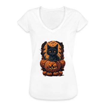 Halloween-Katzen, lustige Katze Halloween - Frauen Vintage T-Shirt - Schwarz - Vorne - Danielle (179cm)