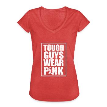 Les durs à cuire du cancer du sein portent un ruban rose - T-shirt vintage Femme - rouge chiné - Devant - Danielle (179cm)