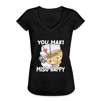 Cute japan sushi fan motif nigiri maki sushi - Women's Vintage T-Shirt - black - Front - Danielle (179cm)