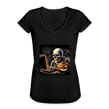 Gamer, Skelett und PC, Computer-Halloween - Frauen Vintage T-Shirt - Schwarz - Vorne - Danielle (179cm)
