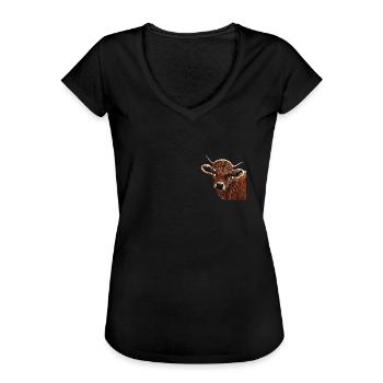 Cow Farm Motif Print - Women's Vintage T-Shirt - black - Front - Danielle (179cm)