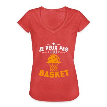 Je Peux Pas J'ai Basket - T-shirt vintage Femme - rouge chiné - Devant - Danielle (179cm)