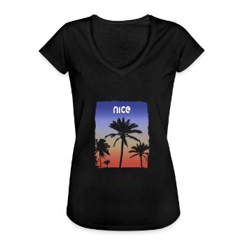 Nice France Sunset Vacation Souvenir Palm Tree - Women's Vintage T-Shirt - black - Front - Danielle (179cm)