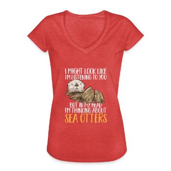 Seeotter - Frauen Vintage T-Shirt - Rot meliert - Vorne - Danielle (179cm)