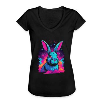 Space Nebula Galaxy Rabbit Lovers Vaporwave - Women's Vintage T-Shirt - black - Front - Danielle (179cm)