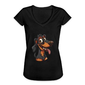 Dachshund | Dachshund | Cartoon Artwork - Women's Vintage T-Shirt - black - Front - Danielle (179cm)