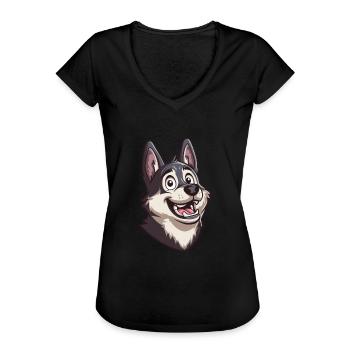 Jämthund Chien d’élan suédois Illustration de dessin animé - T-shirt vintage Femme - noir - Devant - Danielle (179cm)