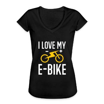 Elektrofahrrad Radfahren Biker E-Bike - Frauen Vintage T-Shirt - Schwarz - Vorne - Danielle (179cm)