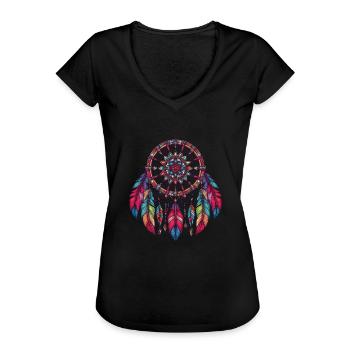 Amerikanische Ureinwohner Indigener Traumfänger - Frauen Vintage T-Shirt - Schwarz - Vorne - Danielle (179cm)