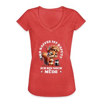 Grognement matinal Le café est cassé Écureuil - T-shirt vintage Femme - rouge chiné - Devant - Danielle (179cm)