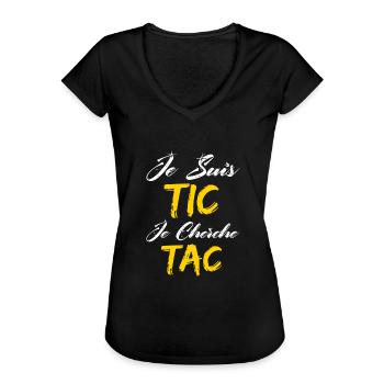 Je Suis TIC Je Cherche TAC - TIC et TAC Duo - T-shirt vintage Femme - noir - Devant - Danielle (179cm)