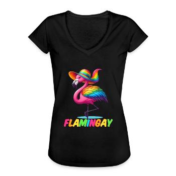 Flamingo Regenbogen, Flamingay Schwules Tier LGBTQ - Frauen Vintage T-Shirt - Schwarz - Vorne - Danielle (179cm)