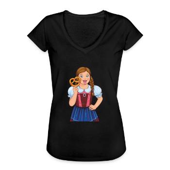 MÄDCHEN DIRNDL BREZEL - Frauen Vintage T-Shirt - Schwarz - Vorne - Danielle (179cm)