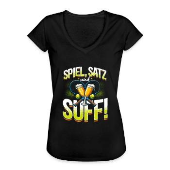 Bier Tennis, Spiel Satz & Suff, Bierliebhaber - Frauen Vintage T-Shirt - Schwarz - Vorne - Danielle (179cm)